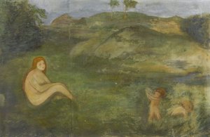 Ninfa en el prado como representante de la prehistoria (1858) de Arnold Böcklin